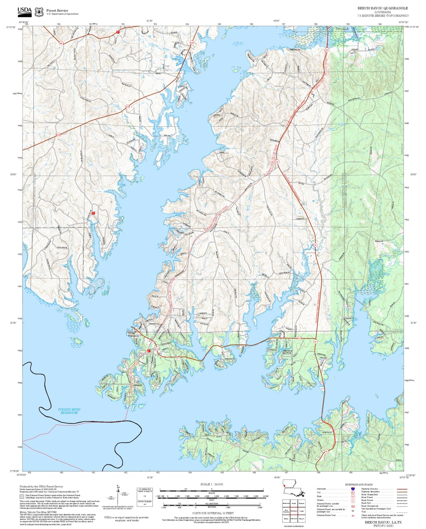 2025 Forest Service Topo Map of Beech Bayou Louisiana