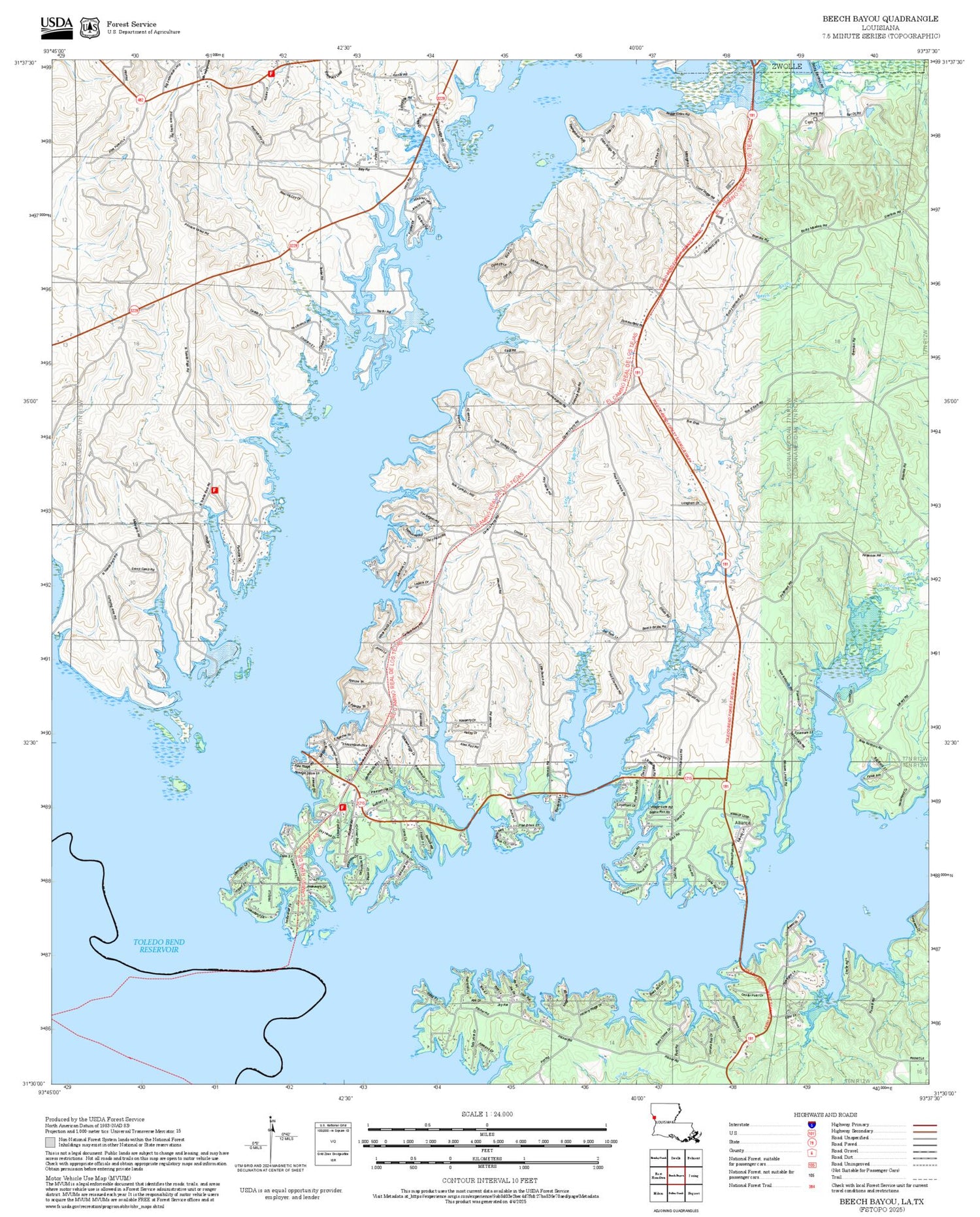 2025 Forest Service Topo Map of Beech Bayou Louisiana