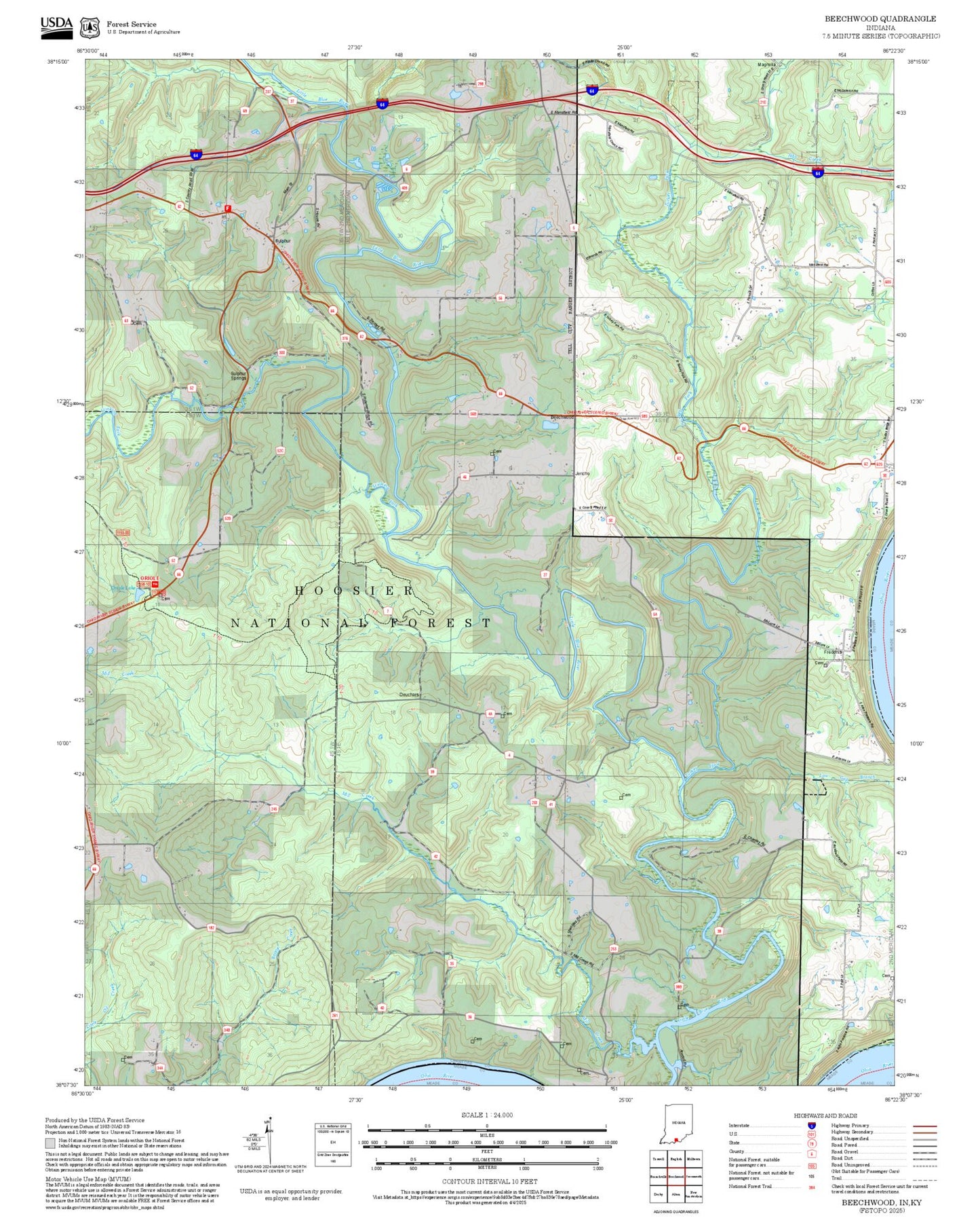 2025 Forest Service Topo Map of Beechwood Indiana