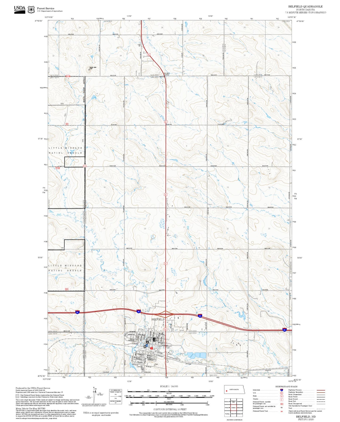 2025 Forest Service Topo Map of Belfield North Dakota