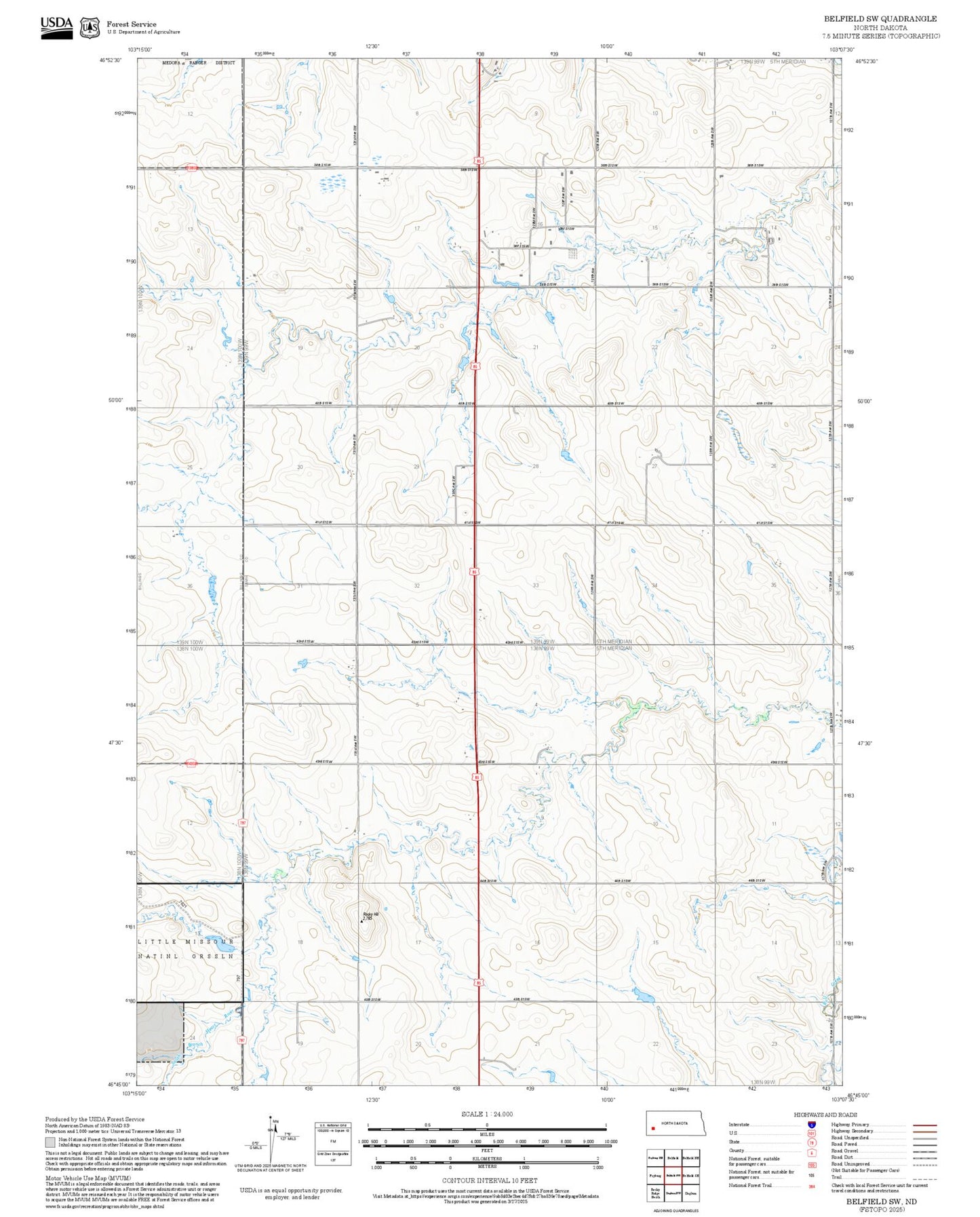 2025 Forest Service Topo Map of Belfield SW North Dakota