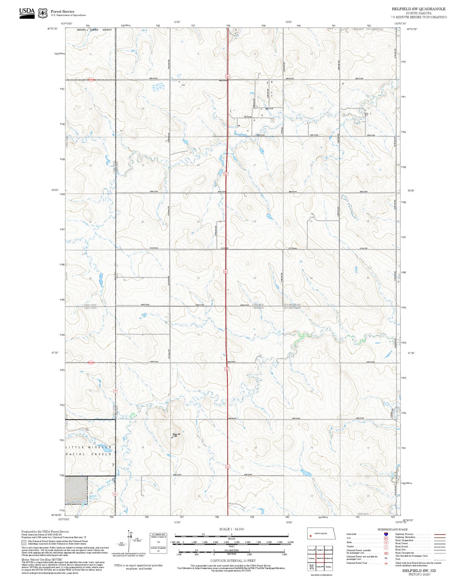 2025 Forest Service Topo Map of Belfield SW North Dakota