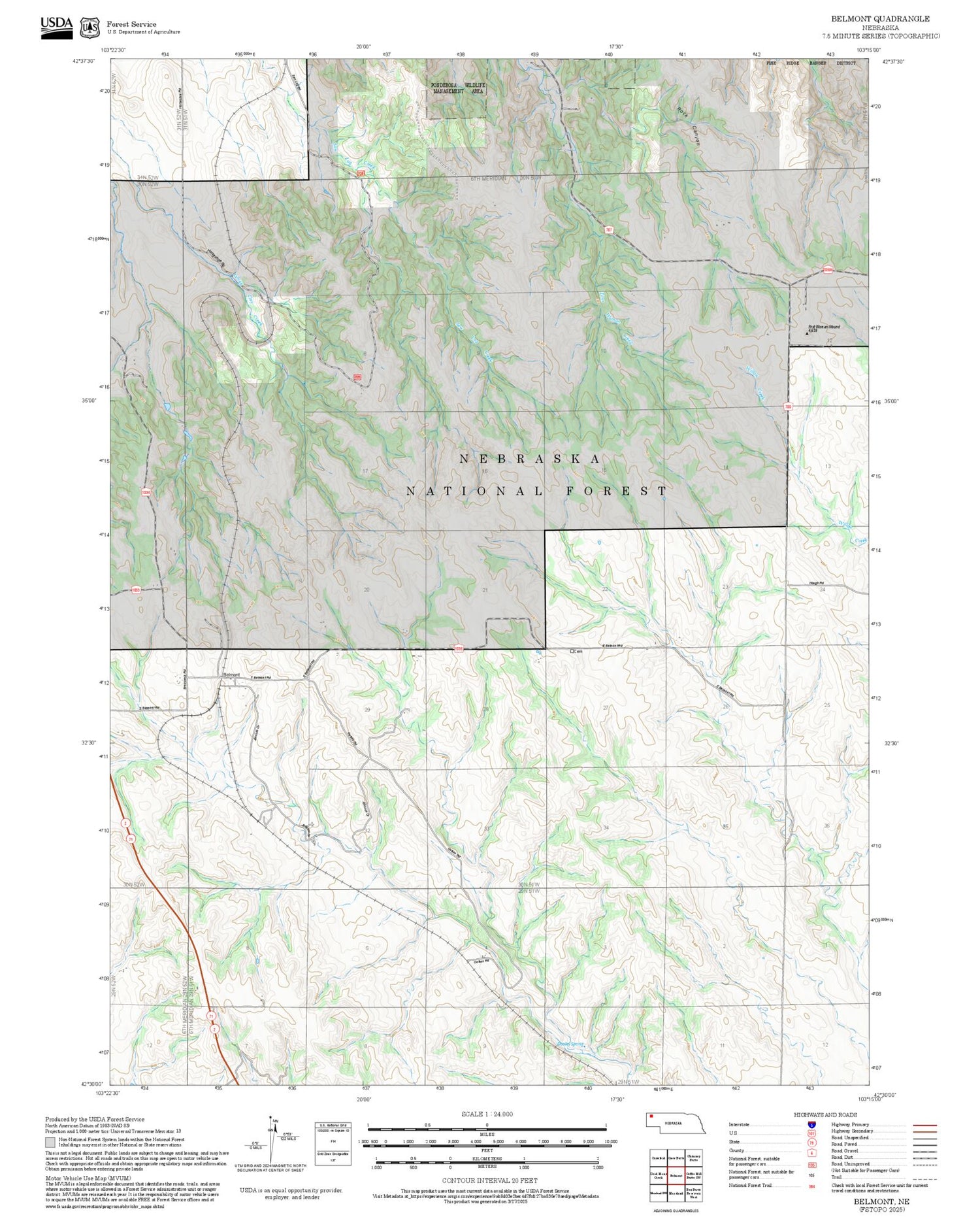 2025 Forest Service Topo Map of Belmont Nebraska