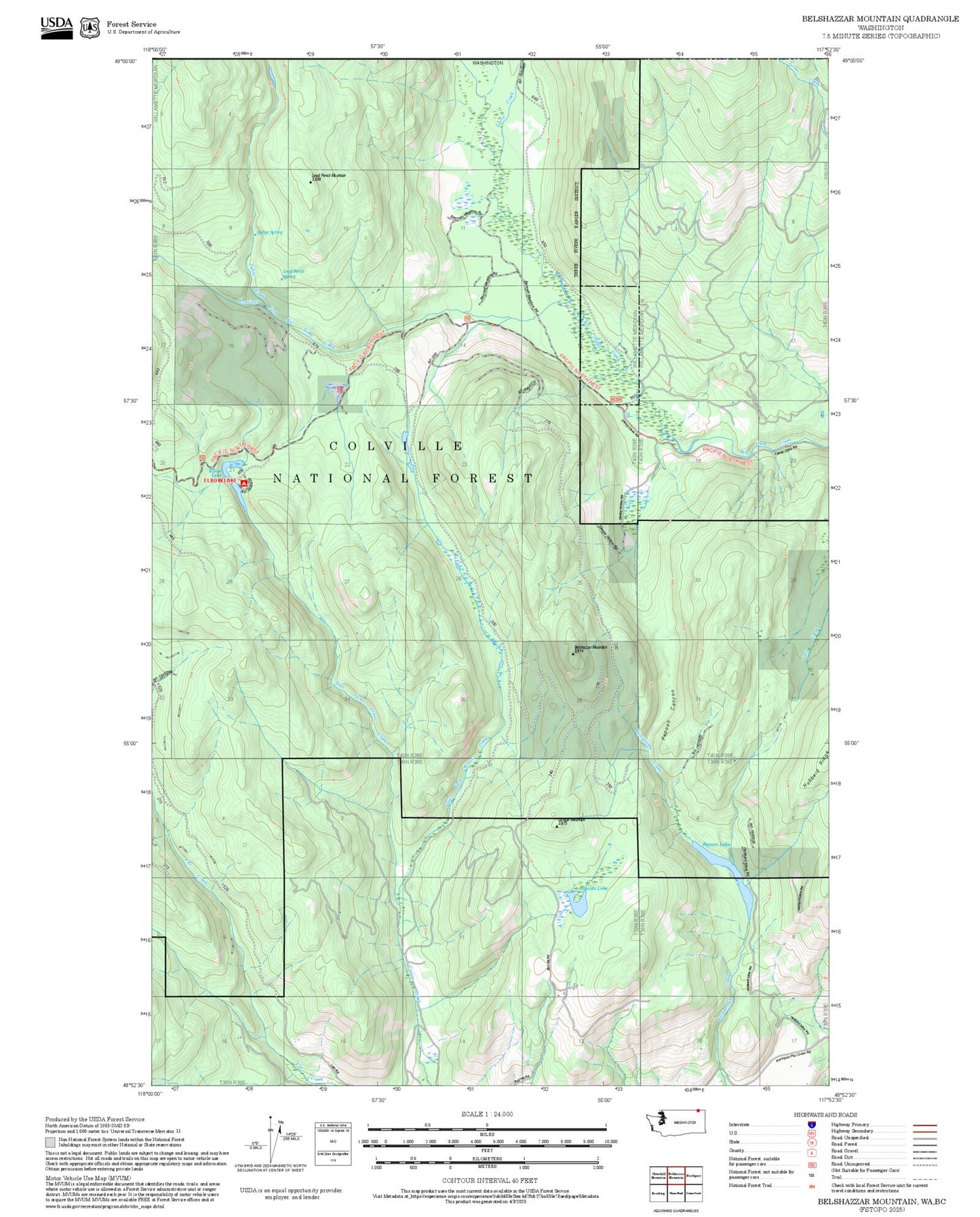 2025 Forest Service Topo Map of Belshazzar Mountain Washington