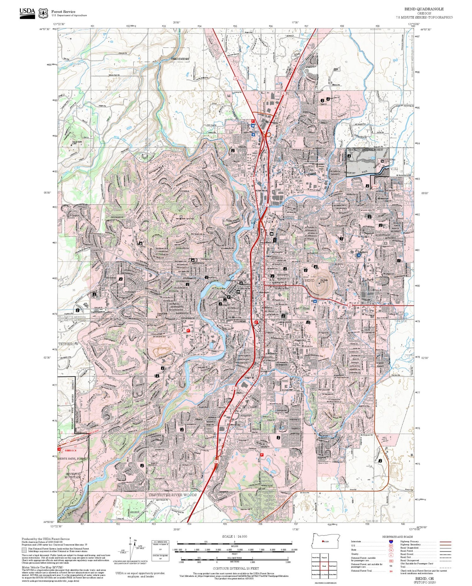 2025 Forest Service Topo Map of Bend Oregon