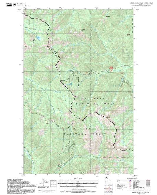 2025 Forest Service Topo Map of Benning Mountain Idaho