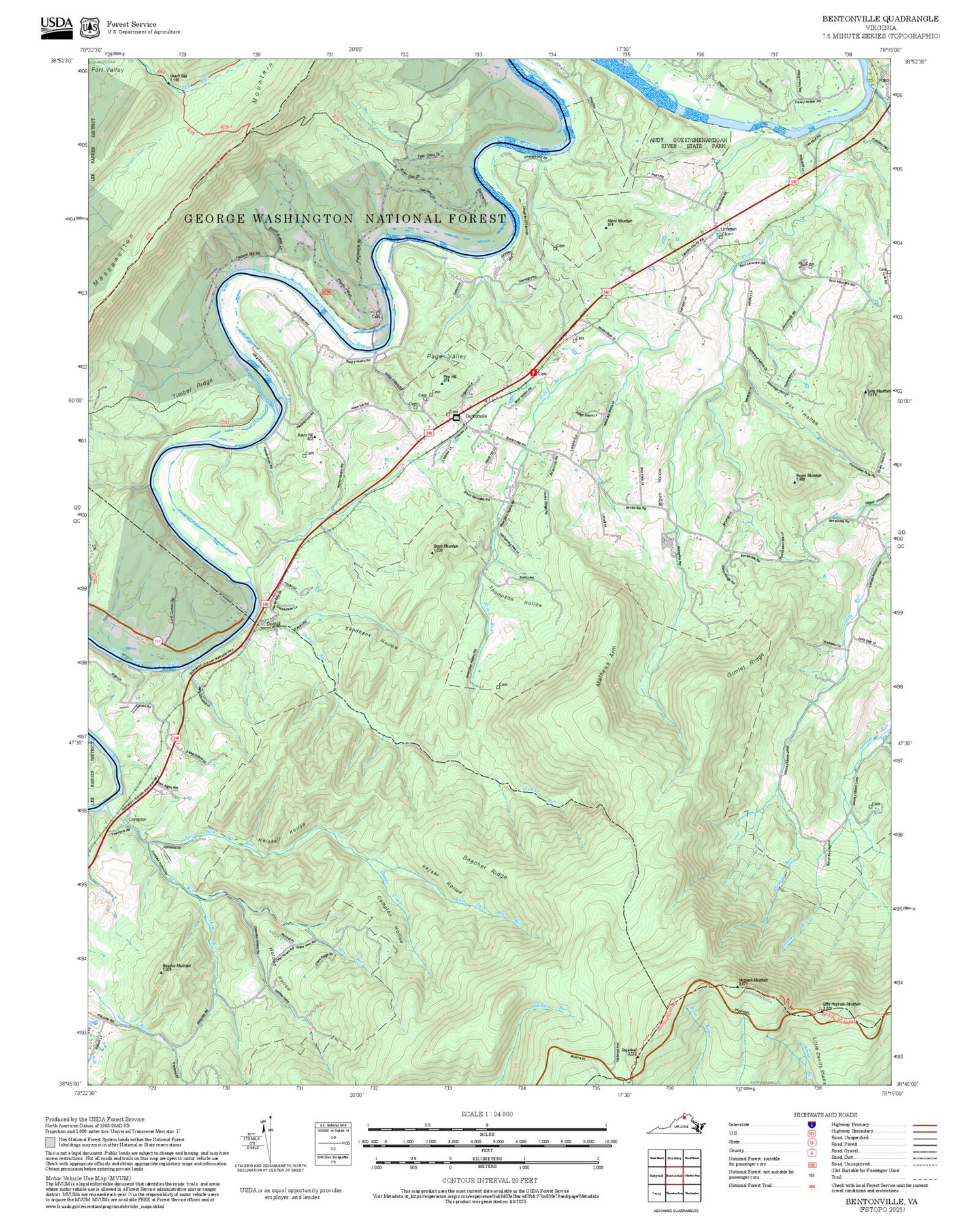 2025 Forest Service Topo Map of Bentonville Virginia