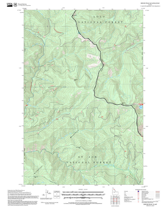 2025 Forest Service Topo Map of Berge Peak Idaho
