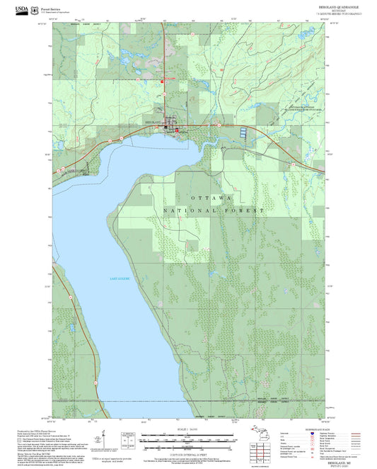 2025 Forest Service Topo Map of Bergland Michigan