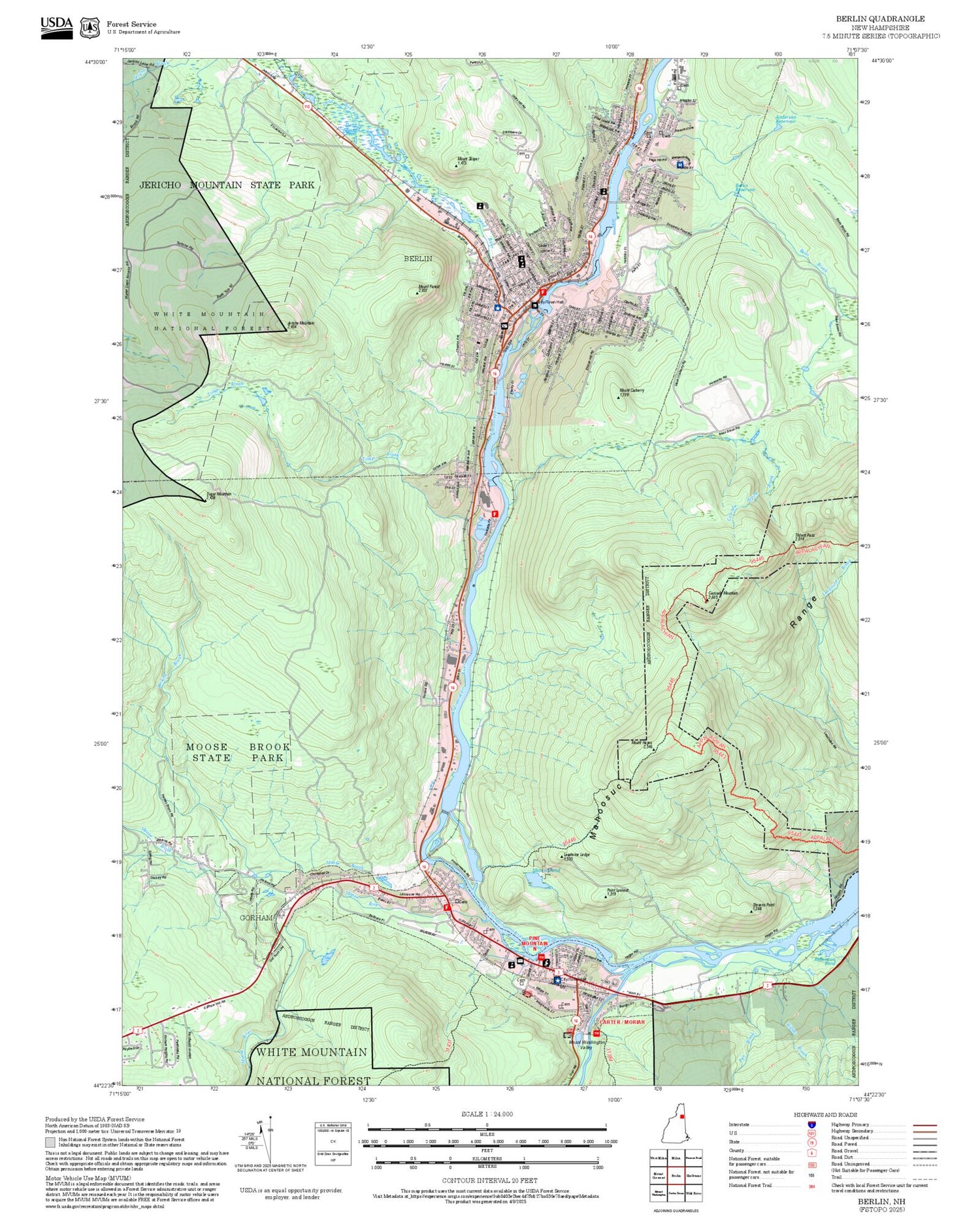 2025 Forest Service Topo Map of Berlin New Hampshire