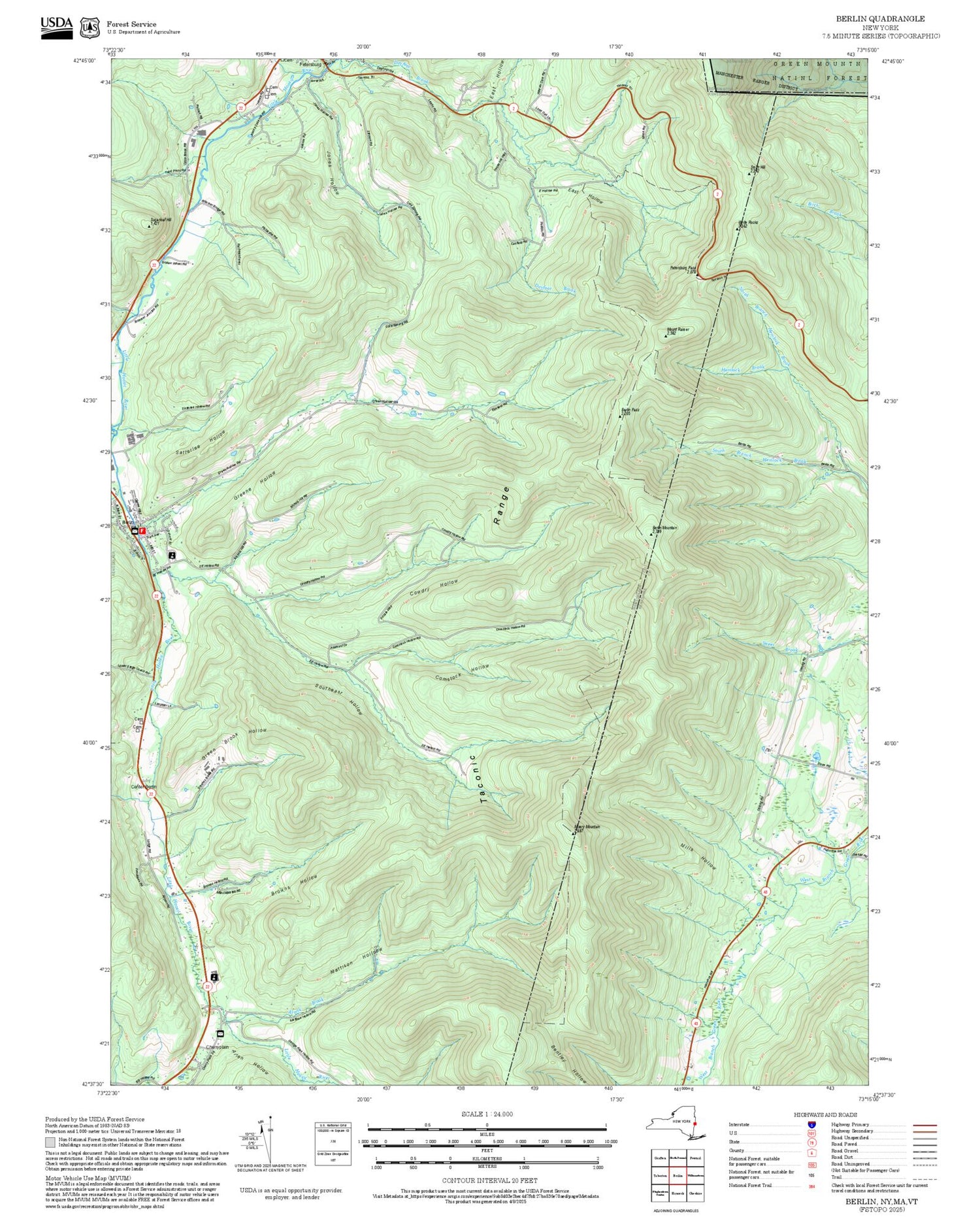 2025 Forest Service Topo Map of Berlin New York