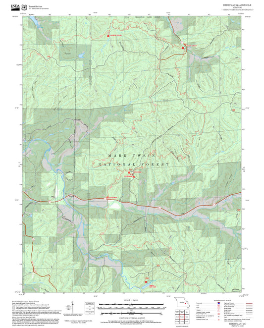 2025 Forest Service Topo Map of Berryman Missouri