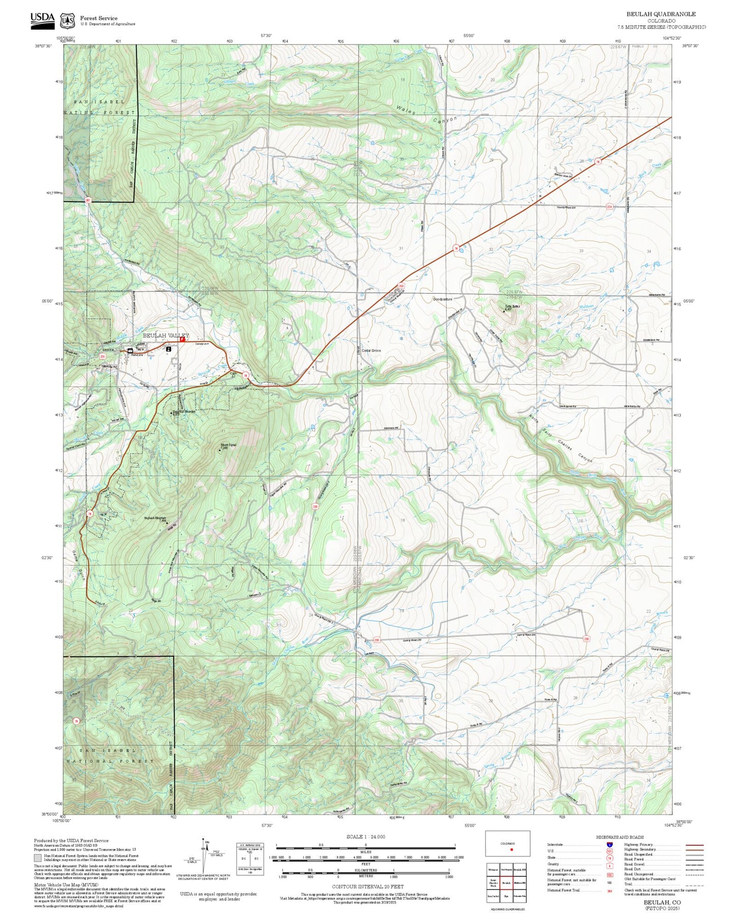 2025 Forest Service Topo Map of Beulah Colorado