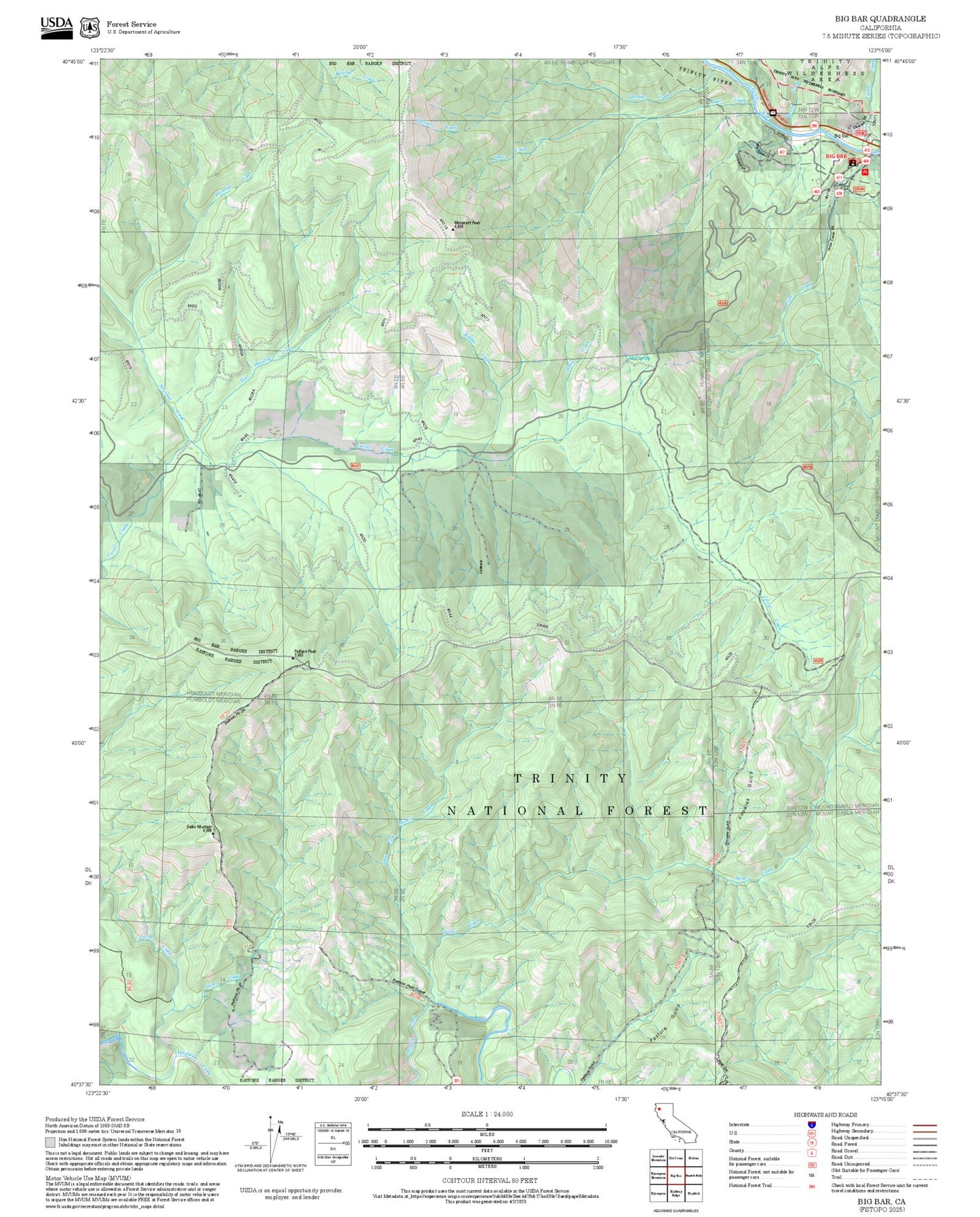 2025 Forest Service Topo Map of Big Bar California