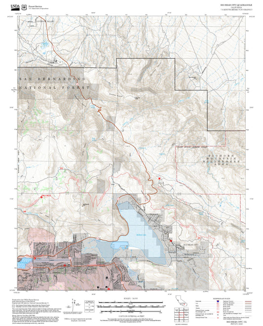 2025 Forest Service Topo Map of Big Bear City California