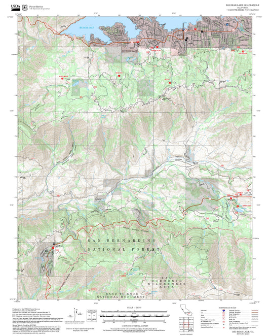 2025 Forest Service Topo Map of Big Bear Lake California