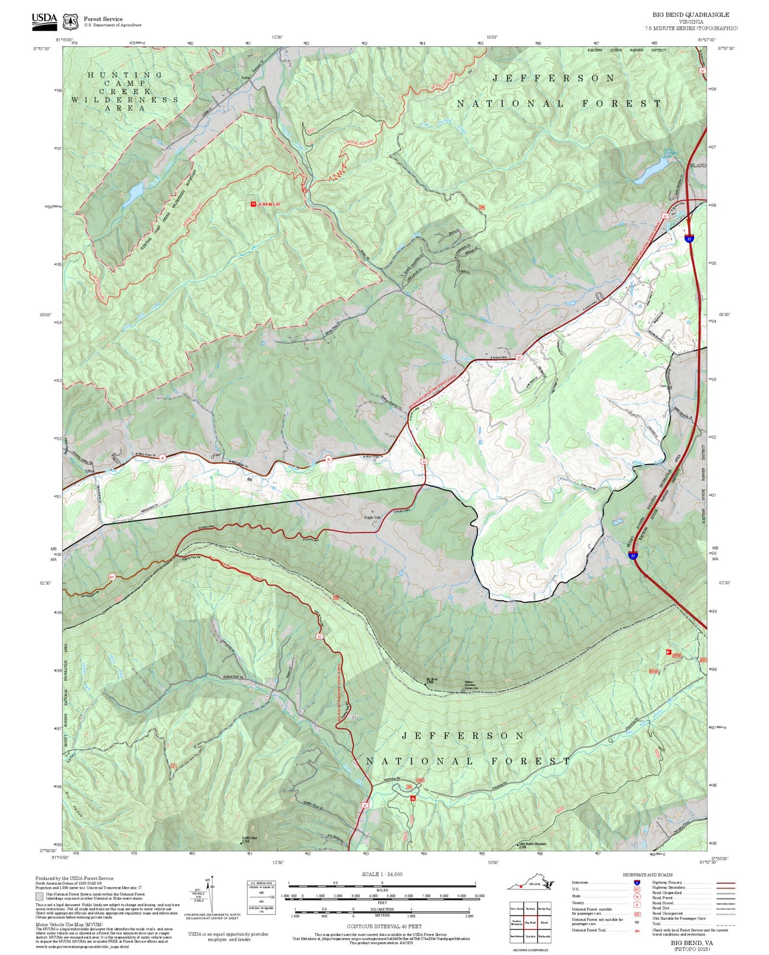 2025 Forest Service Topo Map of Big Bend Virginia