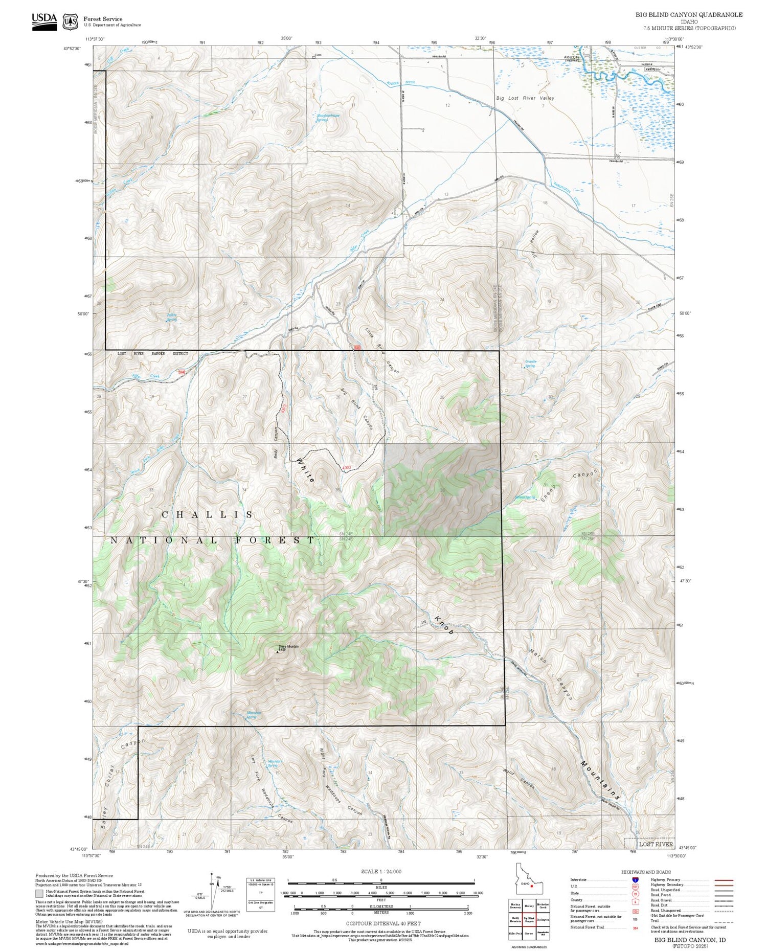 2025 Forest Service Topo Map of Big Blind Canyon Idaho