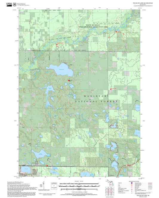 2025 Forest Service Topo Map of Big Blue Lake Michigan