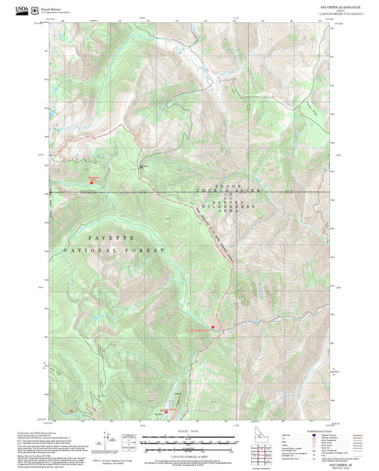 2025 Forest Service Topo Map of Big Creek Idaho