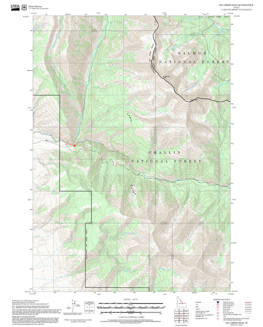 2025 Forest Service Topo Map of Big Creek Peak Idaho