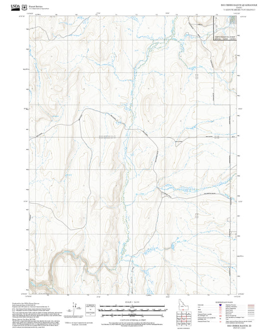 2025 Forest Service Topo Map of Big Creek Ranch Idaho