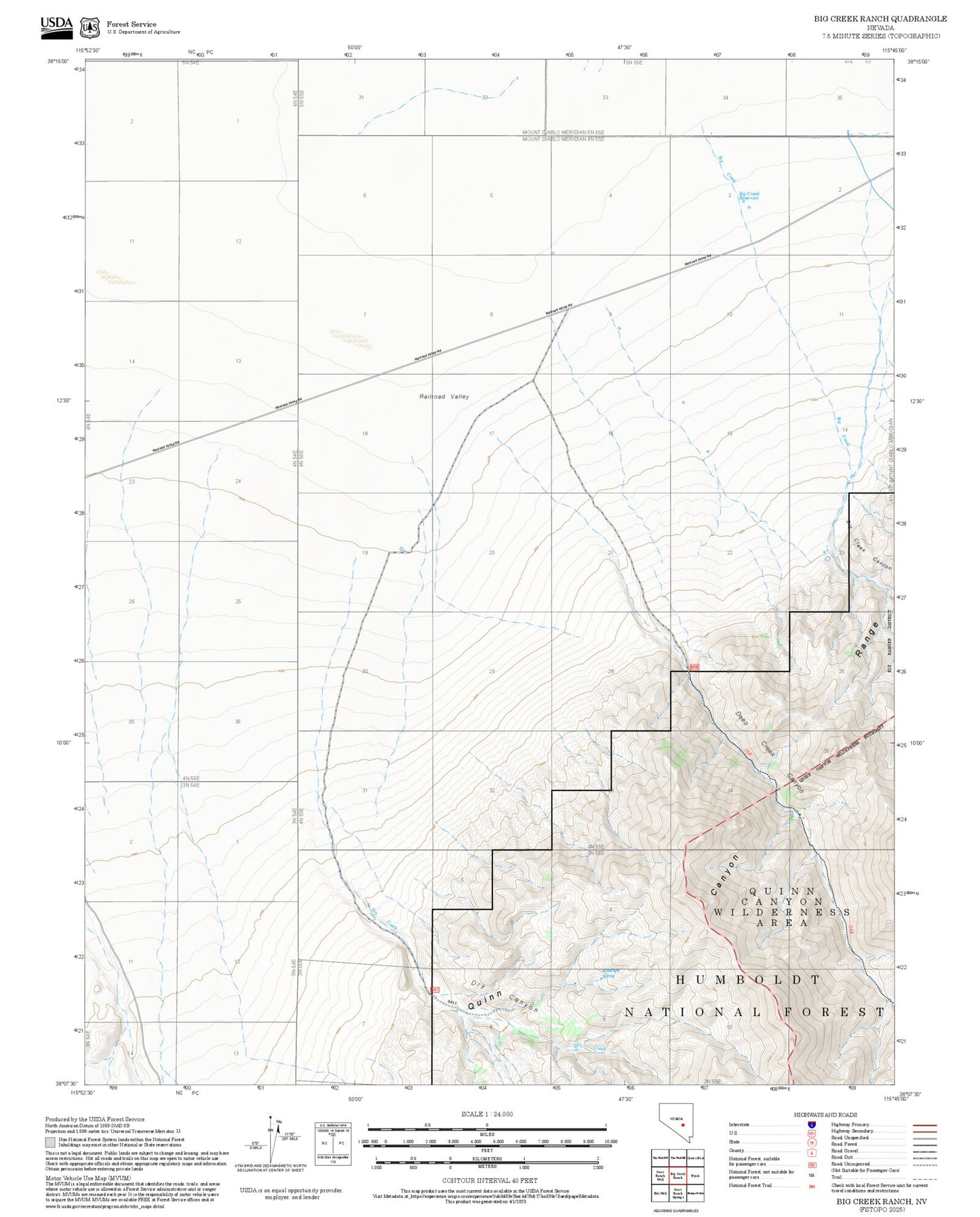 2025 Forest Service Topo Map of Big Creek Ranch Nevada