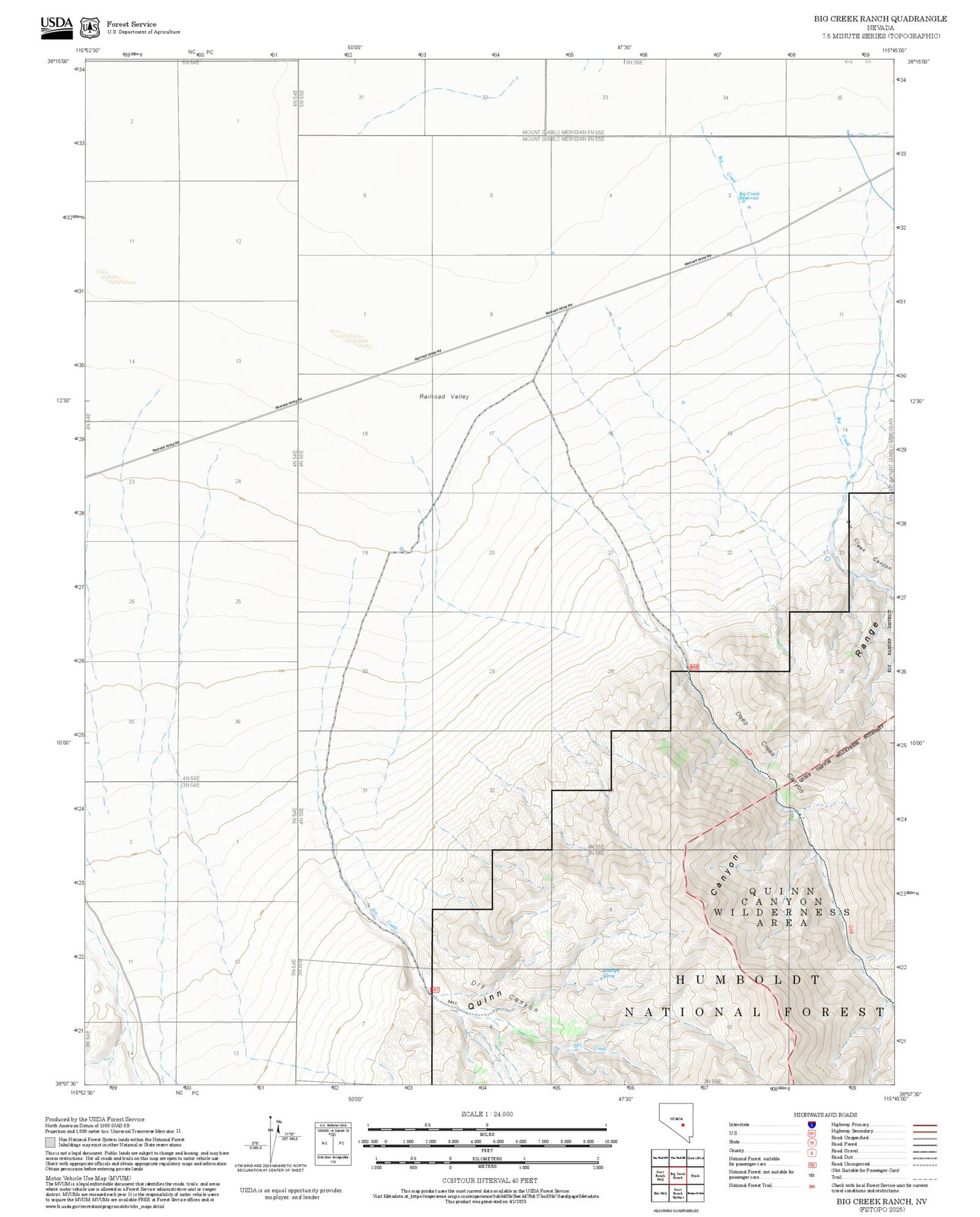 2025 Forest Service Topo Map of Big Creek Ranch Nevada