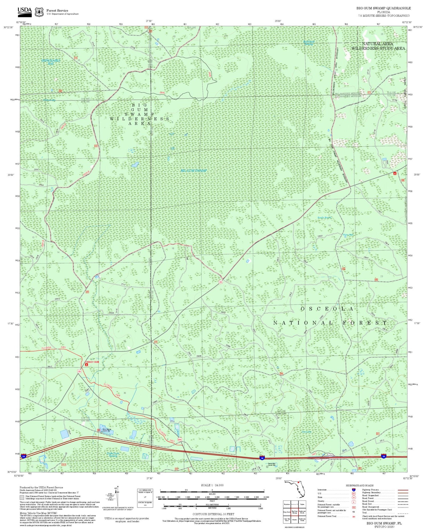2025 Forest Service Topo Map of Big Gum Swamp Florida