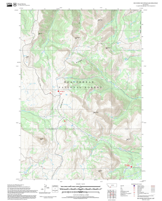 2025 Forest Service Topo Map of Big Horn Mountain Montana