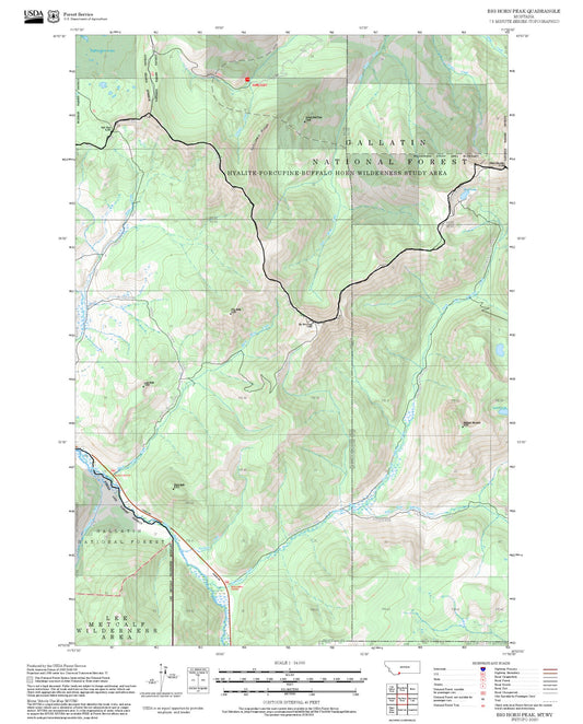 2025 Forest Service Topo Map of Big Horn Peak Montana
