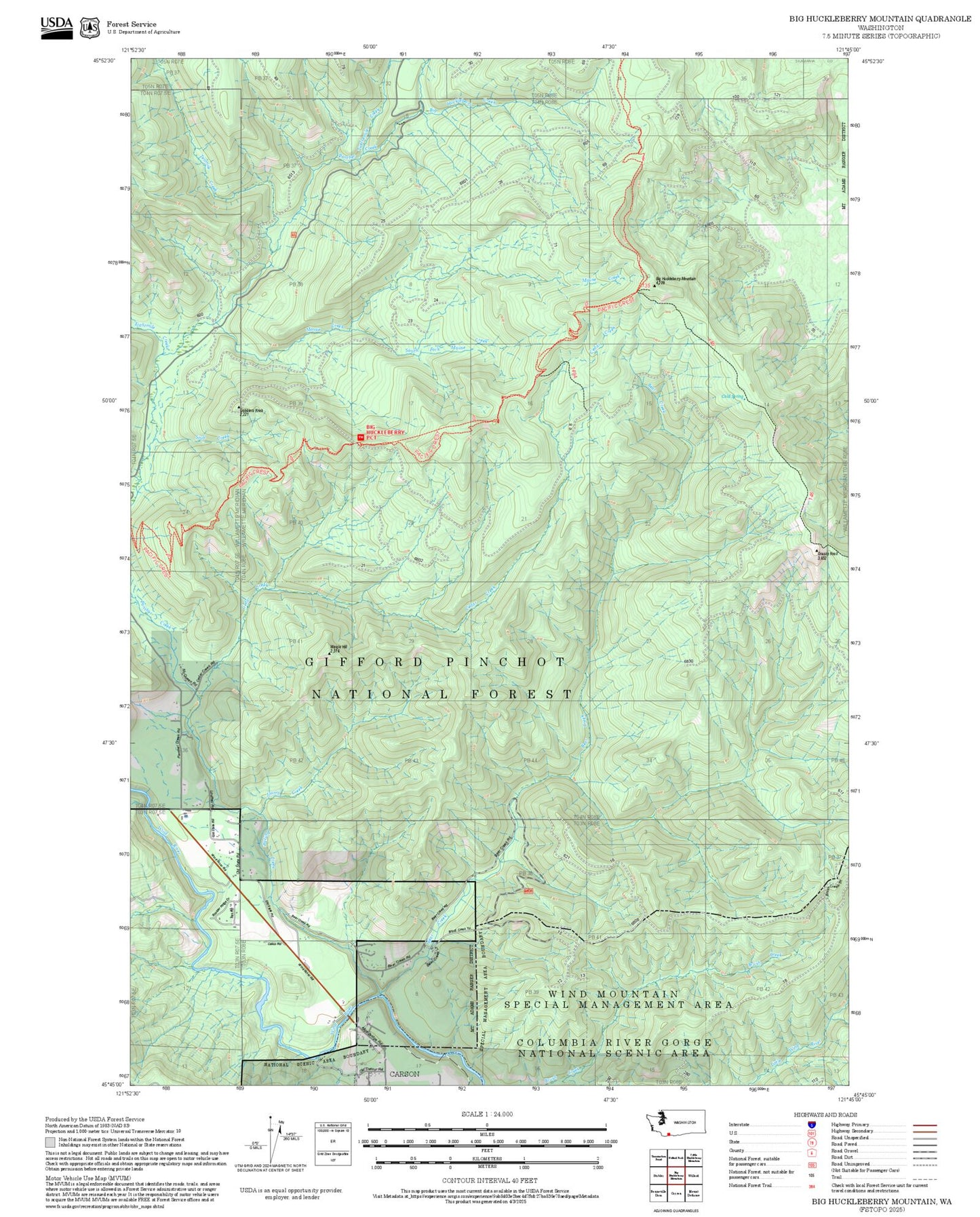 2025 Forest Service Topo Map of Big Huckleberry Mountain Washington