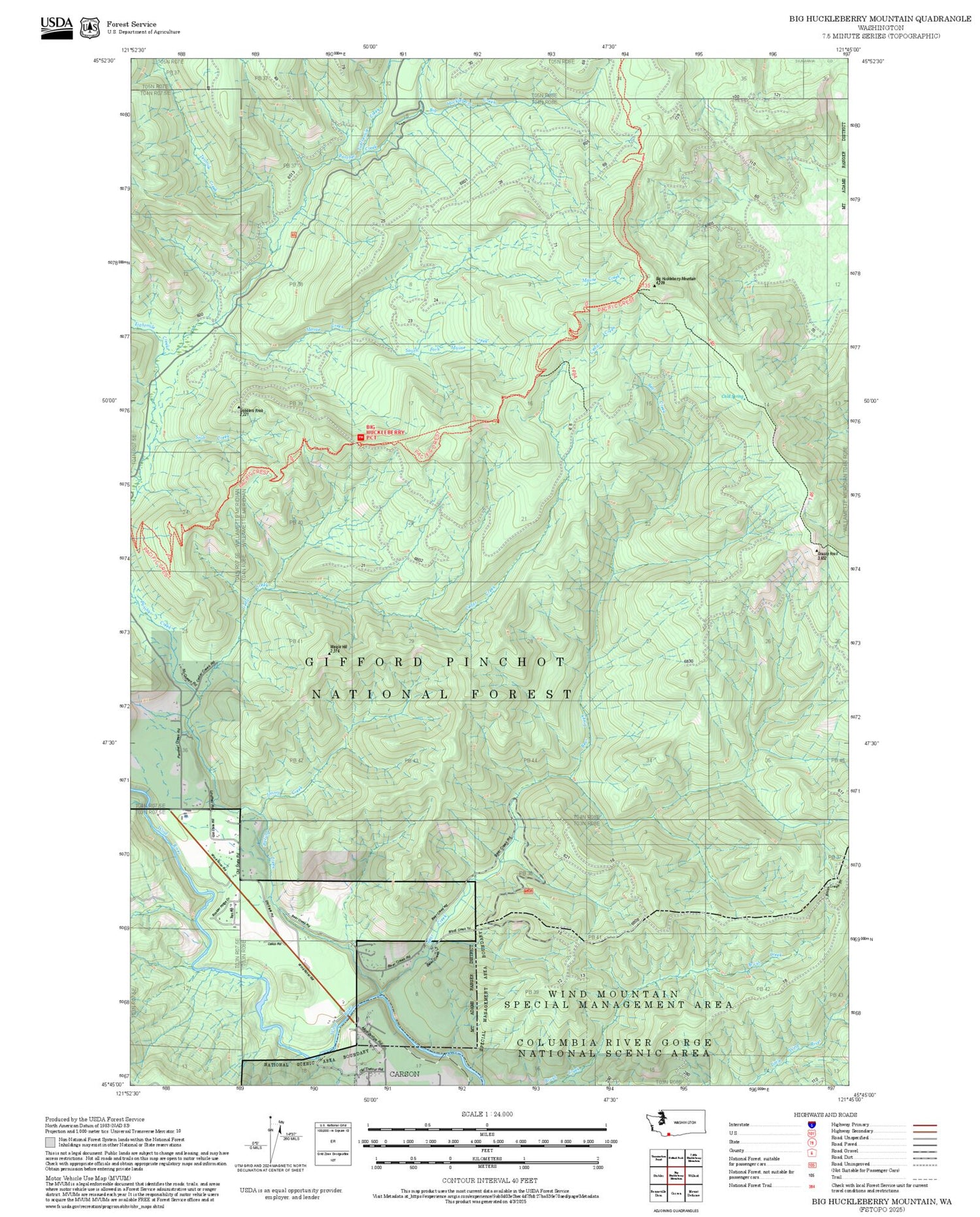 2025 Forest Service Topo Map of Big Huckleberry Mountain Washington