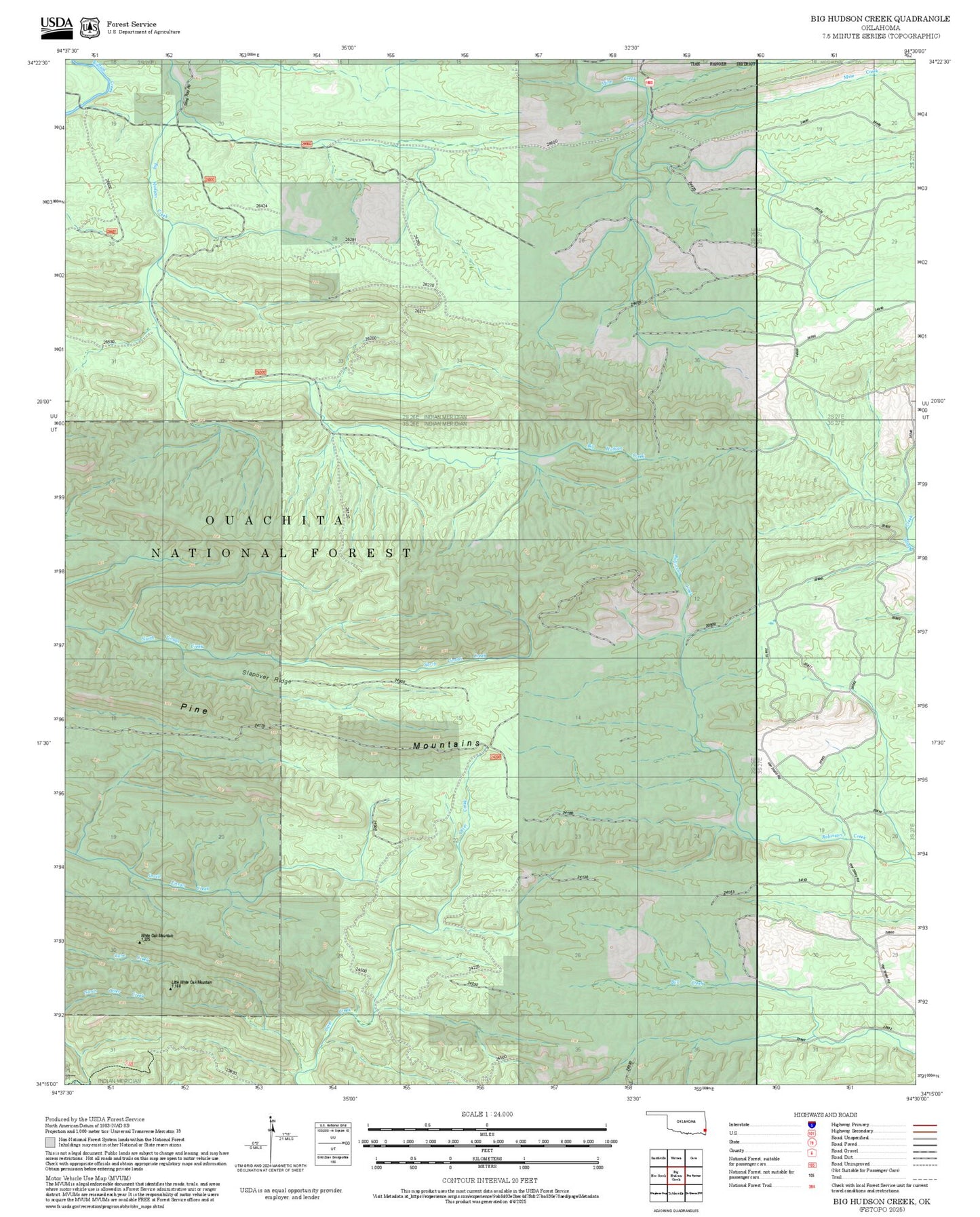 2025 Forest Service Topo Map of Big Hudson Creek Oklahoma