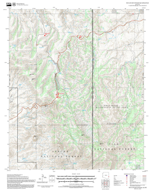 2025 Forest Service Topo Map of Big Lue Mountains Arizona