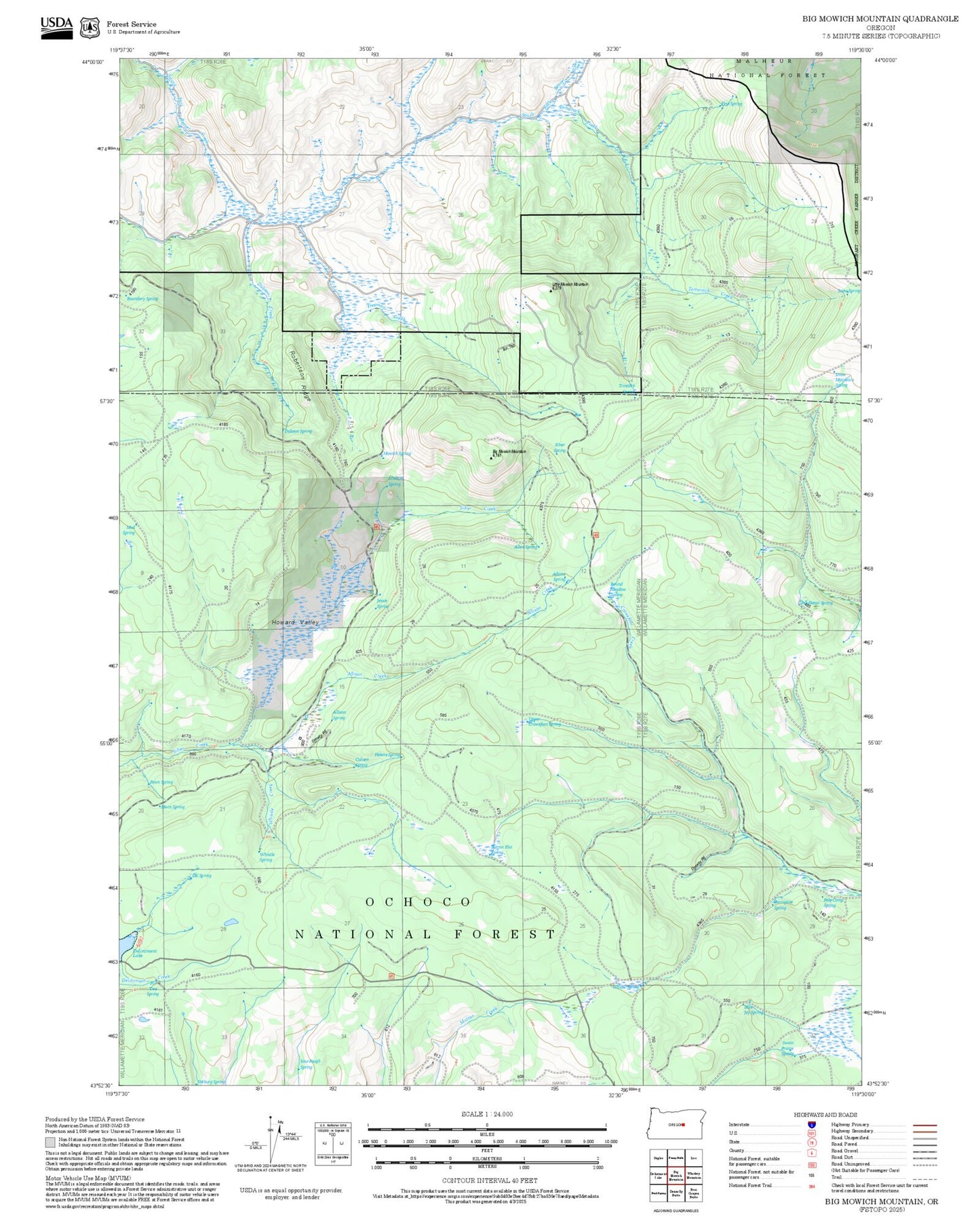 2025 Forest Service Topo Map of Big Mowich Mountain Oregon