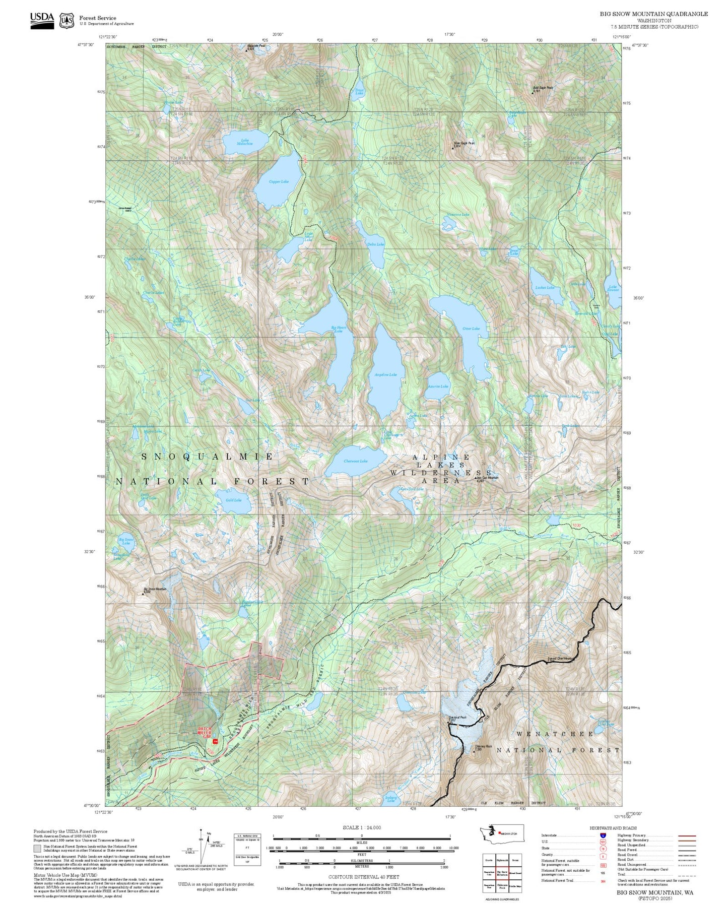 2025 Forest Service Topo Map of Big Snow Mountain Washington
