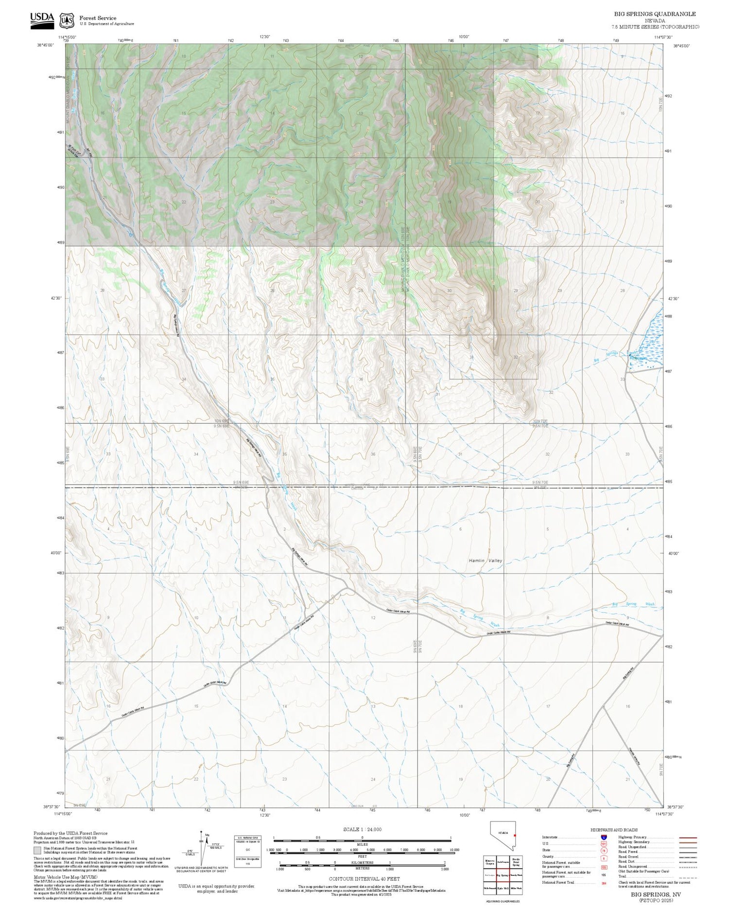 2025 Forest Service Topo Map of Big Springs Nevada