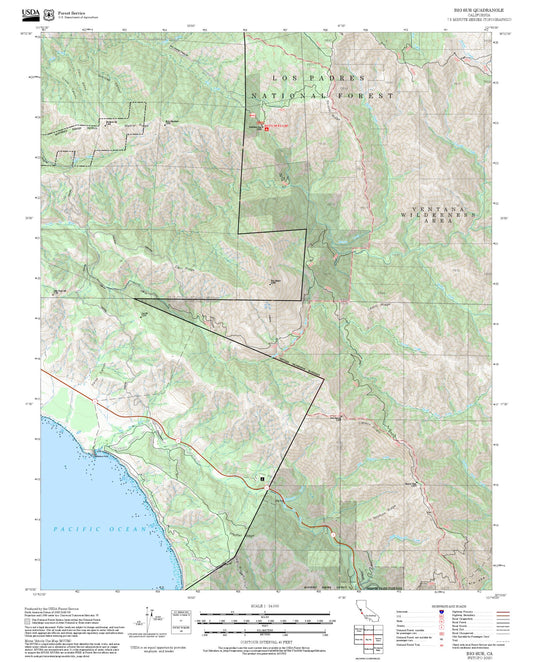 2025 Forest Service Topo Map of Big Sur California