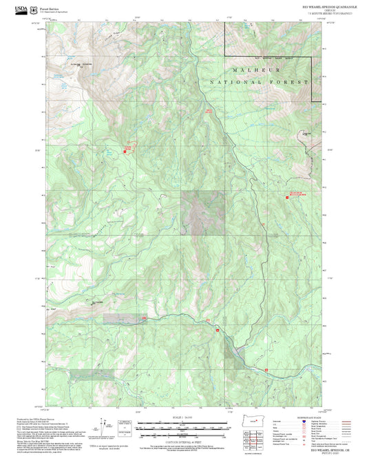 2025 Forest Service Topo Map of Big Weasel Springs Oregon