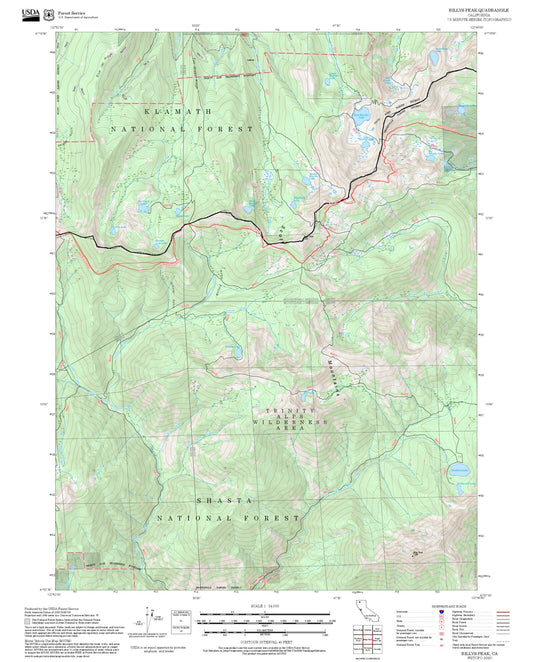 2025 Forest Service Topo Map of Billys Peak California