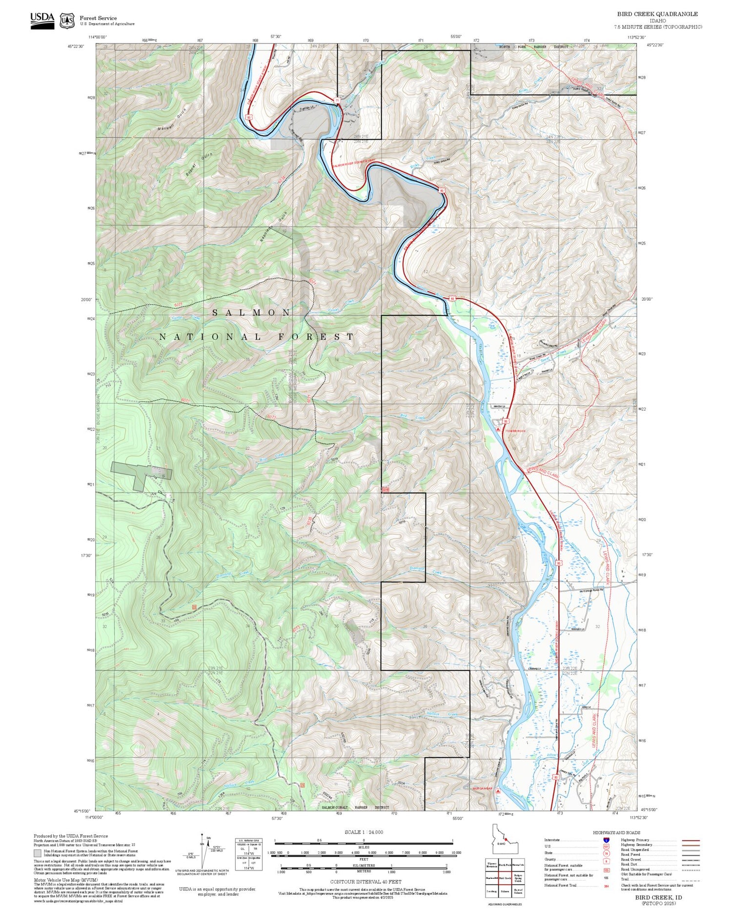 2025 Forest Service Topo Map of Bird Creek Idaho
