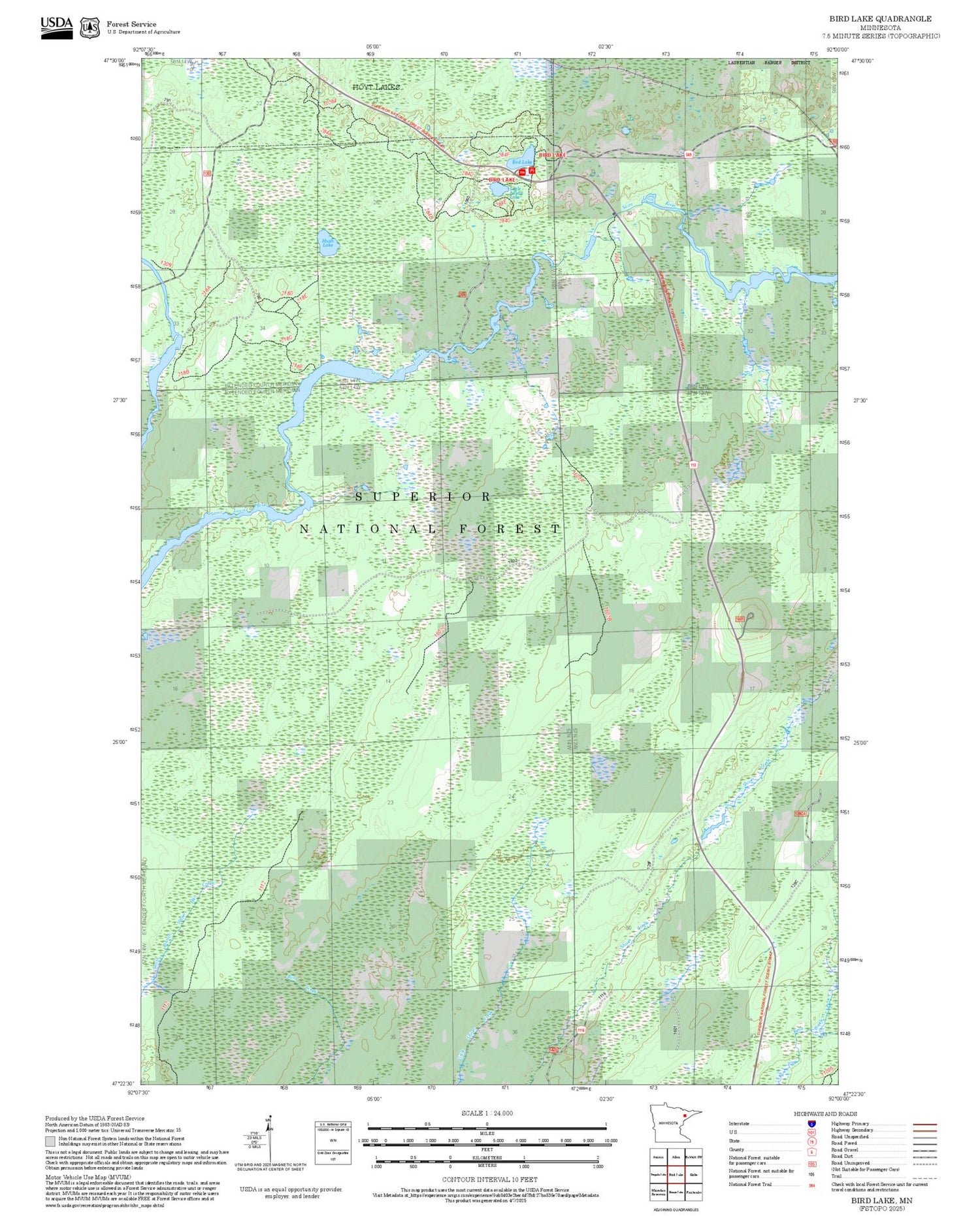 2025 Forest Service Topo Map of Bird Lake Minnesota