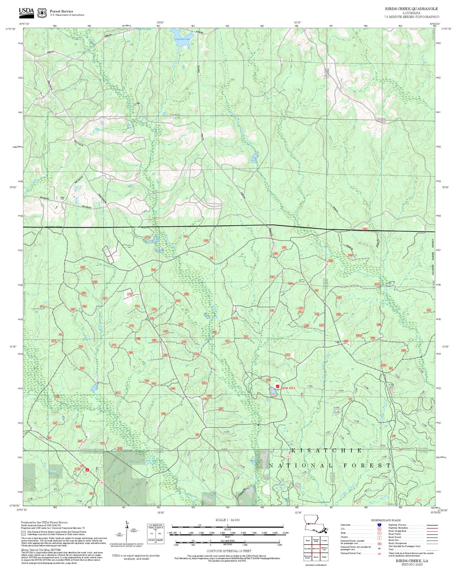 2025 Forest Service Topo Map of Birds Creek Louisiana