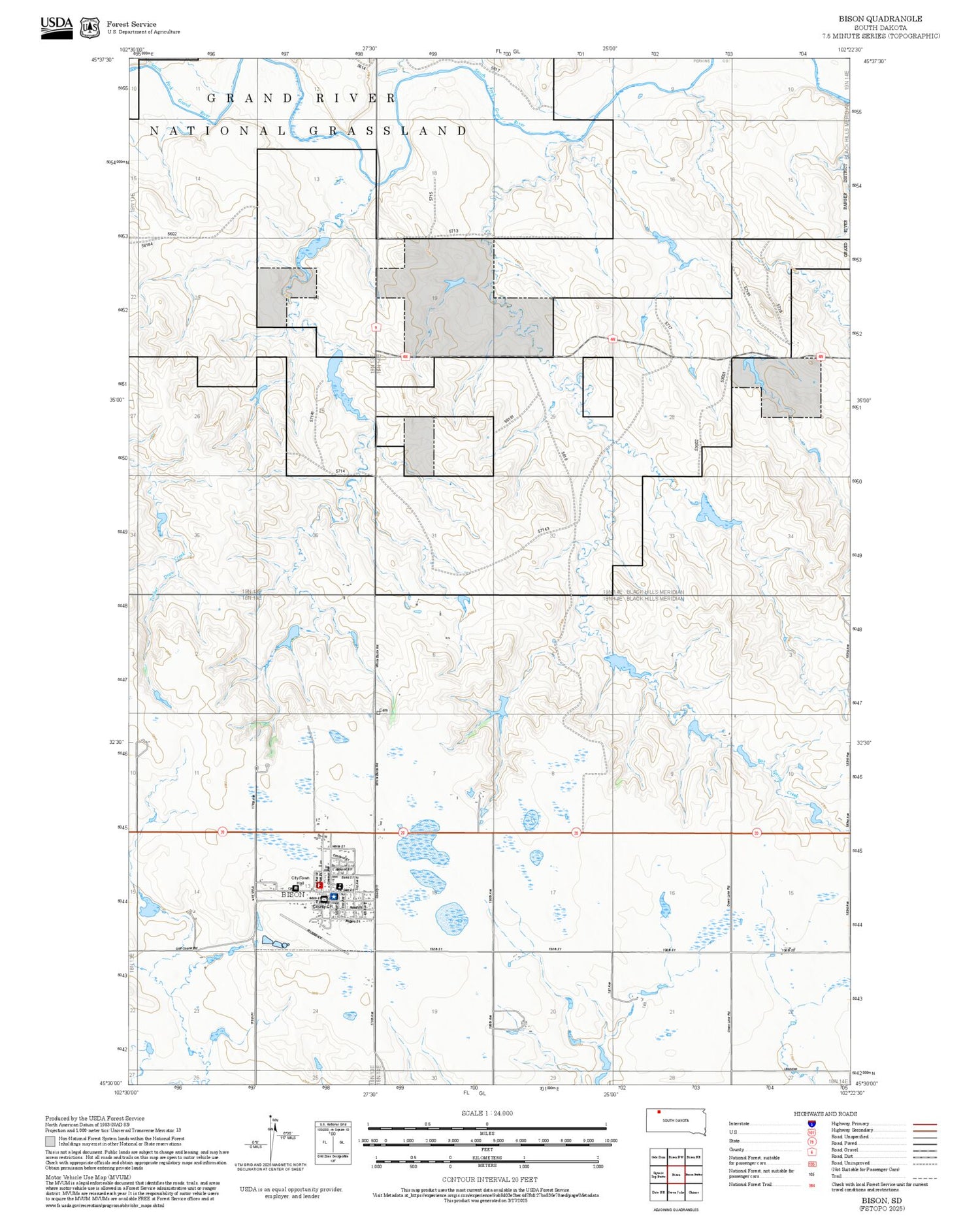 2025 Forest Service Topo Map of Bison South Dakota