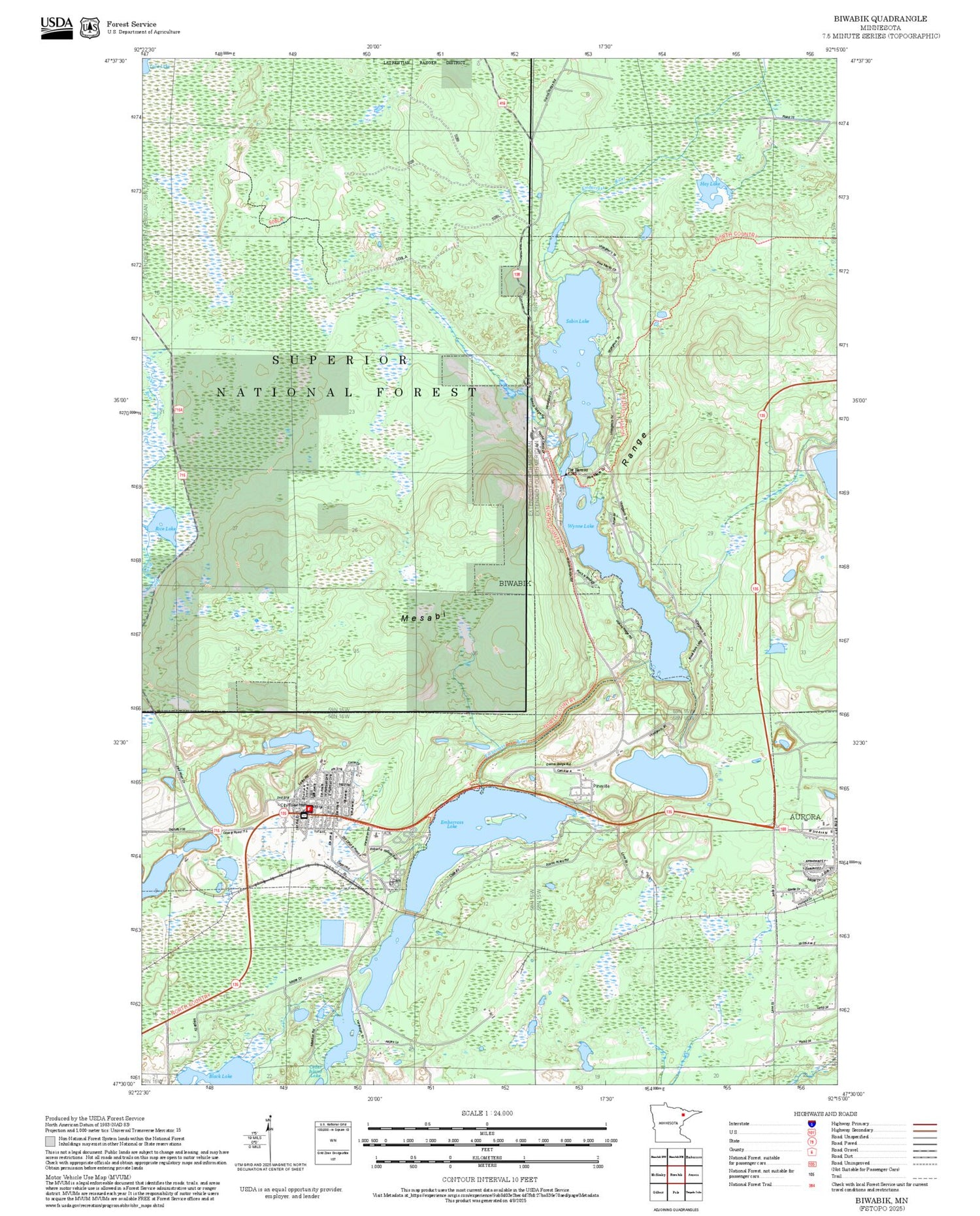 2025 Forest Service Topo Map of Biwabik Minnesota