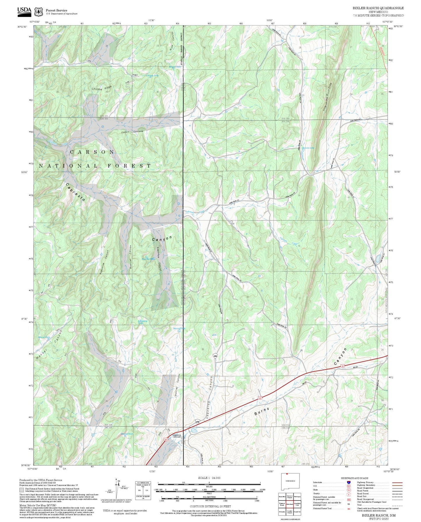 2025 Forest Service Topo Map of Bixler Ranch New Mexico