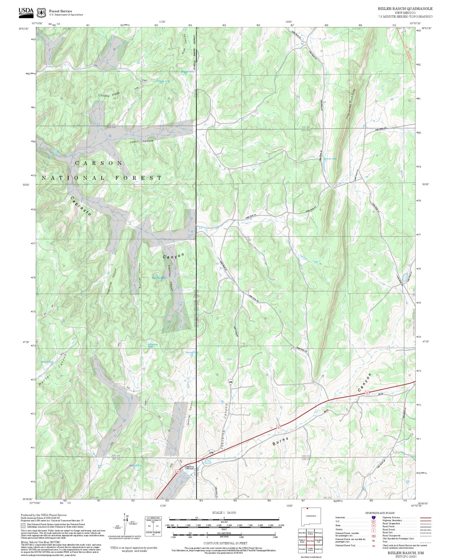 2025 Forest Service Topo Map of Bixler Ranch New Mexico