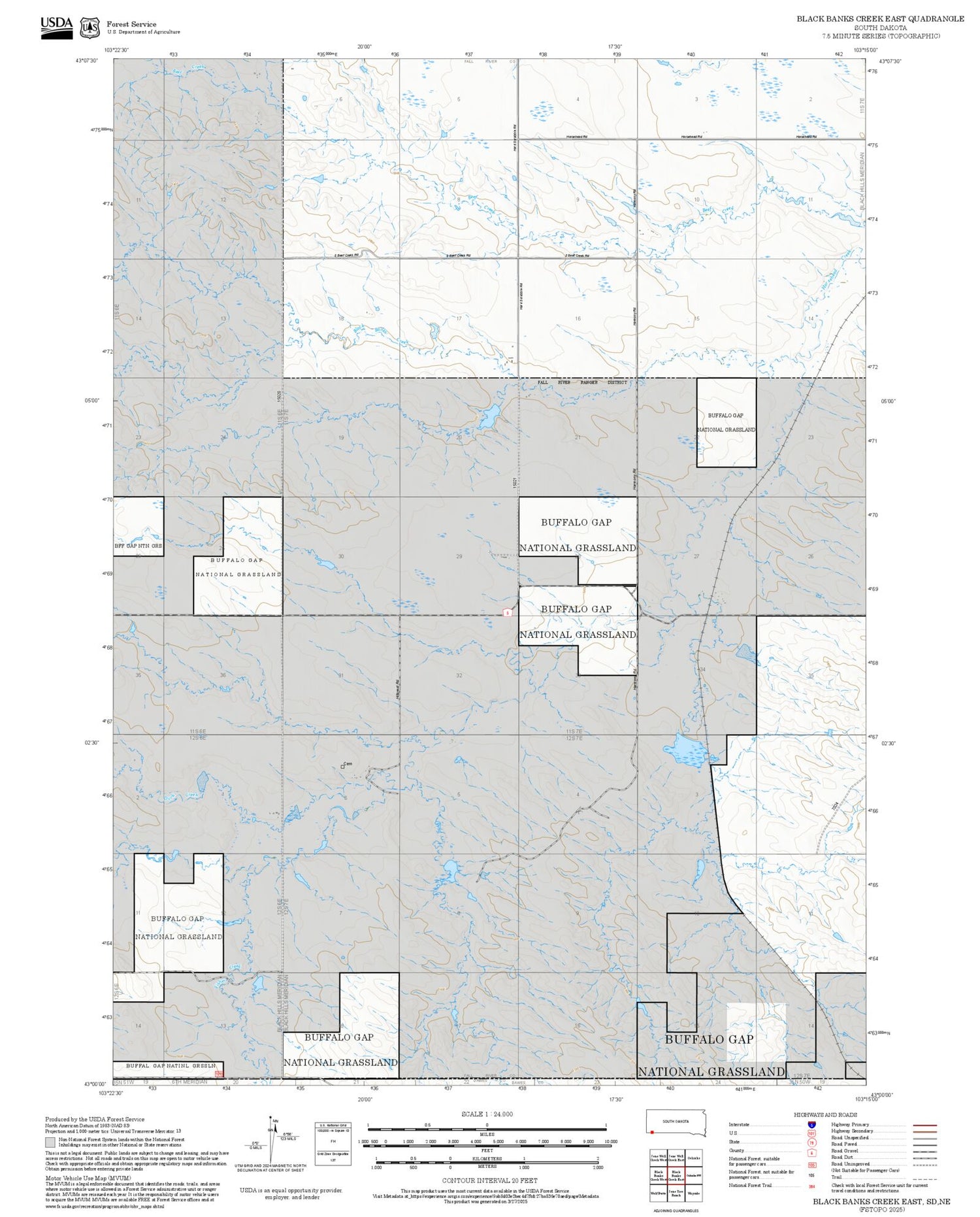 2025 Forest Service Topo Map of Black Banks Creek East South Dakota