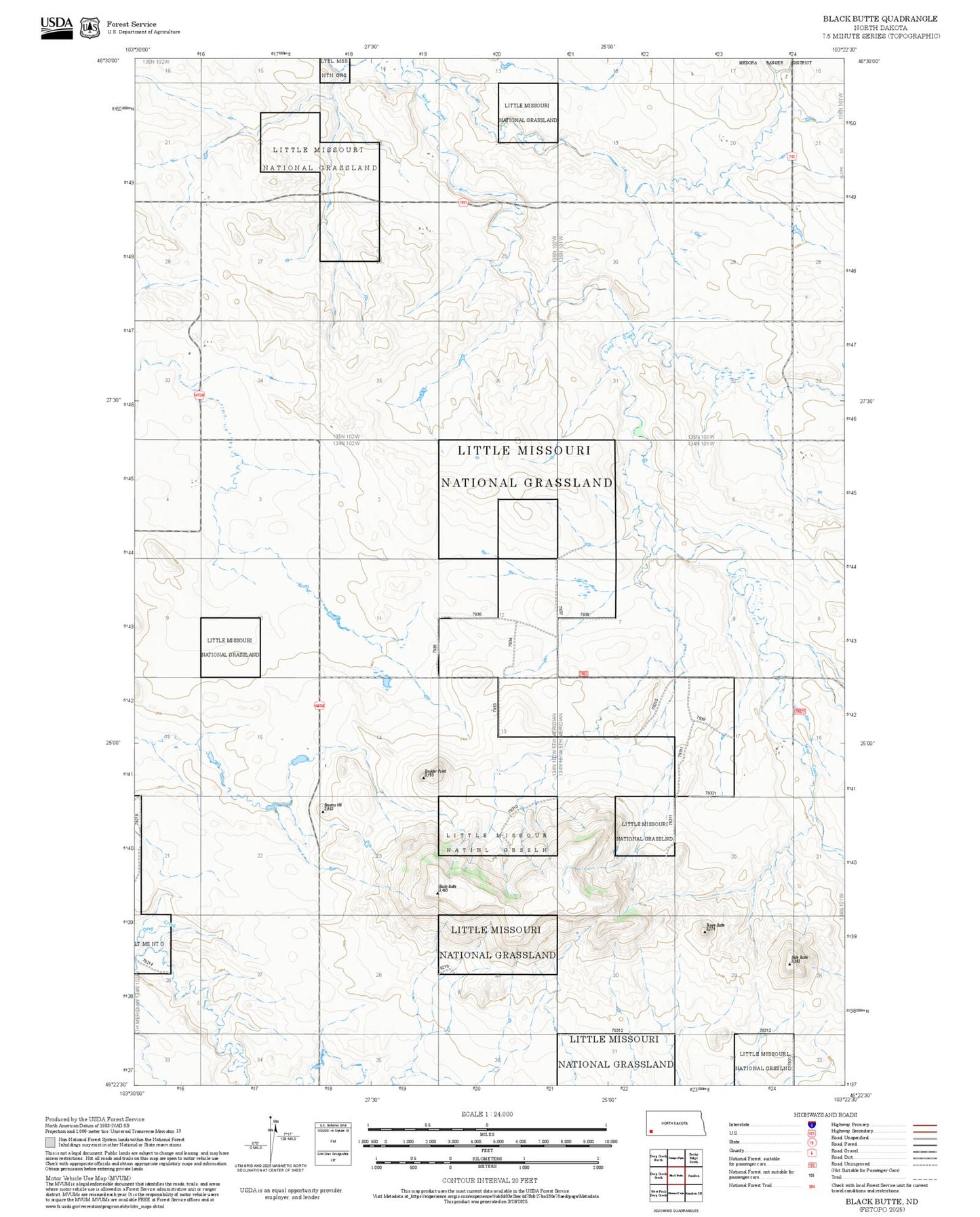 2025 Forest Service Topo Map of Black Butte North Dakota